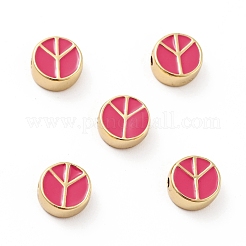 Flat Round with Peace Sign Brass Enamel Beads&nbsp;KK-G419-05G
