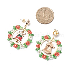 Handmade Glass Seed Beaded Christmas Wreath Stud Earrings&nbsp;EJEW-MZ00634
