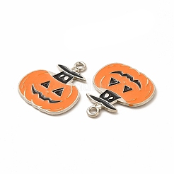 メッキ合金エナメルチャームラック  カドミウムフリー＆ニッケルフリー＆鉛フリー  ハロウィンモチーフ  パンプキンチャーム  プラチナ  ダークオレンジ  23x20x1.5mm  穴：1.8mm&nbsp;FIND-G054-17P-02