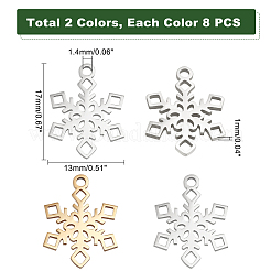 16個2色201ステンレスペンダント  スノーフレーク  ゴールデン·ステンレス鋼色  17x13x1mm  穴：1.4mm  8個/カラー&nbsp;STAS-DC0007-66