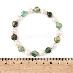 8MM Natural Green Line Jasper & Cultured Freshwater Pearl Round Beaded Stretch Bracelets for Women&nbsp;BJEW-JB14239
