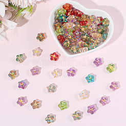 電気メッキと金色の金属で覆われたガラスビーズ100個  花  ミックスカラー  10.5x11x5mm  穴：1mm&nbsp;EGLA-PA0001-36