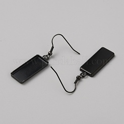 304ステンレススチールダングルイヤリングファインディング  長方形  ブラック  49.5x11mm  内径：25.5x10mm  ピン：0.8mm&nbsp;STAS-WH0016-65EB