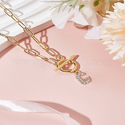1Pc 304 Stainless Steel Chain & Brass Micro Pave Cubic Zirconia Letter Pendant Necklaces&nbsp;NJEW-LP0001-36G-G