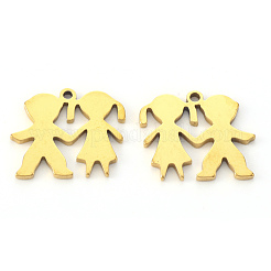 PVD真空メッキ304ステンレススチールチャーム  レーザー切断  兄弟姉妹  18KGP本金メッキ  13x15x1mm  穴：1mm&nbsp;STAS-N092-81G