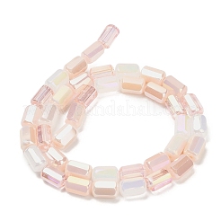 電気メッキガラスビーズ連売り  コラム  多面カット  桃パフ  9x5mm  穴：1.2mm  約40~42個/連  37~39cm&nbsp;EGLA-P067-01A-02