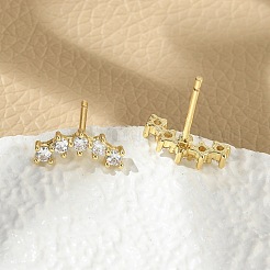 Brass Micro Pave Clear Cubic Zirconia Stud Earrings&nbsp;EJEW-R016-26G-15