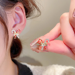 合金エナメルスタンドピアス  ラインストーン付き  キャンディー棒  ゴールドカラー  15x13mm&nbsp;FS-WG41D3C-01