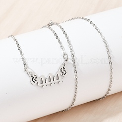 201 Stainless Steel Number 444 with Butterfly Wings Pendant Necklaces&nbsp;LS-NJEW-P332-01B-P