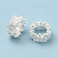 環境に優しいラックメッキ真鍮ビーズ  長持ちメッキ  鉛フリー＆カドミウムフリー  大穴ビーズ  花  銀  8x4mm  穴：4.8mm&nbsp;KK-A186-08B-S