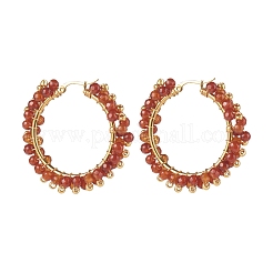 Natural Agate Beaded Hoop Earrings&nbsp;EJEW-JE04847
