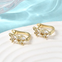 Leaf Brass Micro Pave Clear Cubic Zirconia Hoop Earrings&nbsp;EJEW-H180-29G