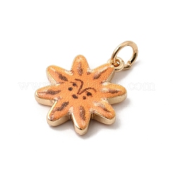 プリントブラスペンダント  ゴールドカラー  丸カン付き  太陽  17x15x3mm  穴：3mm&nbsp;KK-H253-01A-G