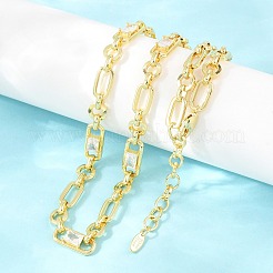 7MM Brass Pave Cubic Zirconia Figaro Chain Necklaces&nbsp;NJEW-D324-04G-06