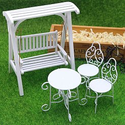 鉄製の椅子とテーブルのセット  マイクロ風景 家庭用家具 ドールハウスアクセサリー  小道具の装飾のふりをする  ホワイト  50x45x105mm&nbsp;PW-WG79216-01