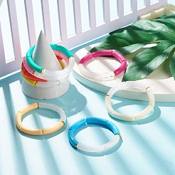 アクリルチューブビーズストレッチブレスレット  真鍮のビーズで  ミックスカラー  内径：2インチ（5.1cm）&nbsp;BJEW-JB07777
