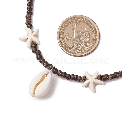 Summer Beach Synthetic Turquoise Starfish & Natural Cowrie Shell Pendant Necklaces&nbsp;NJEW-JN05207