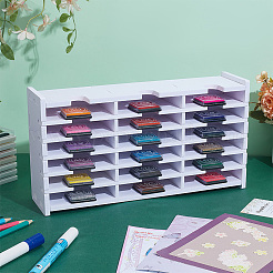 2セット18グリッドPVCプラスチックインクパッド収納ホルダー  ホワイト  完成品：8.3x33x17.6cm&nbsp;ODIS-UN0001-15A