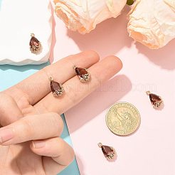 クリアガラスペンダント  DIYのジュエリーには  真鍮パーツ  多面カット  花と涙  ライトゴールド  チョコレート  16x9x6mm  穴：1.2mm&nbsp;GLAA-FZ0001-02E