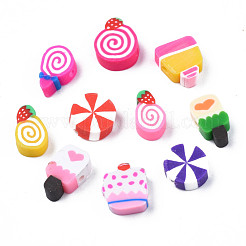 手作り樹脂粘土ビーズ  模造食品  混合ケーキの形  ミックスカラー  10~12x6~10x4~4.5mm  穴：1.2~1.8mm&nbsp;CLAY-N011-42