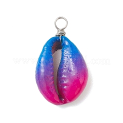 Spray Painted Natural Cowrie Shell Deep Sky Blue Pendants&nbsp;PALLOY-JF04260-01
