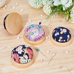 4個 4スタイルの花柄和風コットン＆布ニードルピンクッション  木製ベースのニードルピンクッション  ミックスカラー  71~79x37~44mm  1個/スタイル&nbsp;DIY-DC0001-98