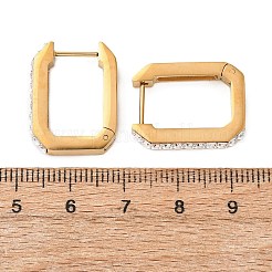 304 ステンレススチール パヴェ クリア キュービックジルコニア ハギー フープ イヤリング  長方形  ゴールドカラー  21x16x4mm&nbsp;EJEW-D367-01G