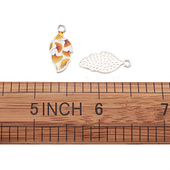 合金エナメルチャーム  イチョウの葉模様のある葉  プラチナ  カラフル  21.5x10x2mm  穴：2mm  2個/セット&nbsp;LS-PALLOY-TAC0009-25P-E