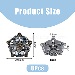 6個セット 1穴 合金製 ラインストーン シャンクボタン  花  ガンメタ色  30x30.5x11mm  穴：2.2mm&nbsp;DIY-DC0002-65