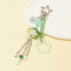 アクリル＆ガラスペンダントキーホルダー  合金と鉄のパーツと  車のキーバッグの装飾用  花と星と魚  アクアマリン  13.7cm&nbsp;KEYC-FZ00003