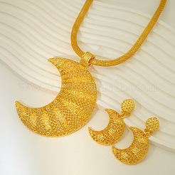 真鍮製の中空ムーンペンダントネックレスとピアスセット  ゴールドカラー  ネックレス：15.75インチ（400mm）; イヤリング：50mm&nbsp;FS-WGD9A46-01