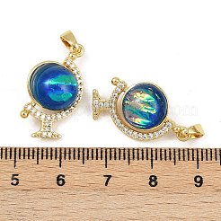 真鍮製マイクロパヴェキュービックジルコニアペンダント  カドミウムフリー＆鉛フリー  地球儀チャーム  樹脂ビーズで  18KGP本金メッキ  22x13x9mm  穴：4.5x2.5mm&nbsp;KK-F908-14G