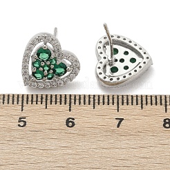 Heart Brass Micro Pave Cubic Zirconia Stud Earrings&nbsp;EJEW-M082-15P