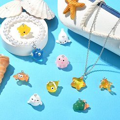 20 個 10 スタイルオーシャンテーマ樹脂ペンダント  海の動物のチャーム  プラチナトーンの鉄ループ付き  タコ＆ヤドカリ＆タツノオトシゴ＆魚  混合図形  ミックスカラー  15~26x15~24x13~20mm  穴：2mm  2個/スタイル&nbsp;RESI-CJ0003-52