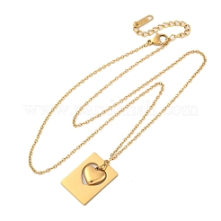304 Stainless Steel Rectangle with Heart Pendant Necklaces for Women&nbsp;NJEW-Z065-03G