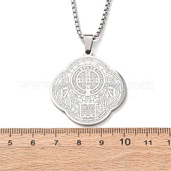 304ステンレススチール製セントベネディクトペンダントネックレス  ステンレス鋼色  クロス  23.78インチ（60.4cm）&nbsp;NJEW-B153-02A-P