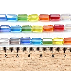 透明なグラデーションカラーのガラスビーズ連売りを電気メッキする  コラム  多面カット  カラフル  9x5.5~6mm  穴：1.2mm  約40個/連  14.49~14.61''（36.8~37.1センチメートル）&nbsp;GLAA-F131-02