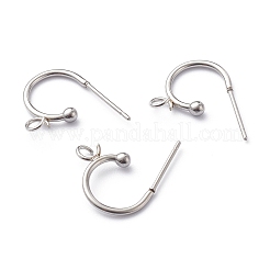 変色しない304ステンレススチールハーフフープピアス  ステンレス鋼色  15.5x12.5x2.4mm  ピン：0.7mm&nbsp;X-STAS-Z028-B02-P