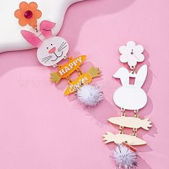 Acrylic & Hair Ball Dangle Stud Earrings&nbsp;FS-WG24B0B-01