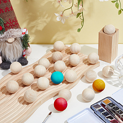 ウッドビーズ  穴がない  ラウンド  フローラルホワイト  34mm  80pc&nbsp;WOOD-OC0004-49B