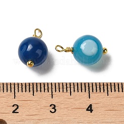 Dyed Natural Agate Round Charms with Real 18K Gold Plated Brass Loops&nbsp;KK-P242-09B-G01