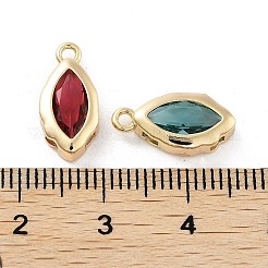 本物の 18k ゴールドメッキ真鍮ペンダント  ガラスと  馬の目のチャーム  ミックスカラー  15x7x3.5mm  穴：1.5mm&nbsp;KK-H462-01G
