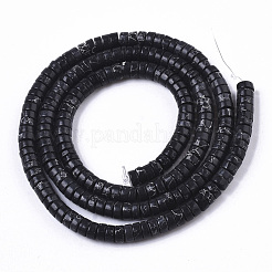 合成ターコイズビーズ連売り  染め  ヒシビーズ  ディスク  ブラック  4x1~2mm  穴：0.7mm  約195~213個/連  14.96インチ〜15.31インチ（38~38.9cm）&nbsp;TURQ-N215-01A