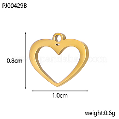 304ステンレススチールチャーム  ハートチャーム  イオンプレーティング（ip）  18KGP本金メッキ  8x10mm  穴：1mm&nbsp;STAS-OY019-69G