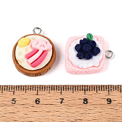 不透明樹脂ペンダント  ケーキ  プラチナメッキ鉄ループ付き  ミックスカラー  21~24x17~21x10~13mm  穴：2mm&nbsp;RESI-N050-08P