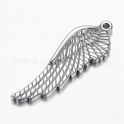 変色しにくい304ステンレススチールペンダント  ウイング  ステンレス鋼色  38.5x13x3mm  穴：1.8mm&nbsp;STAS-G108-22