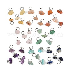 40Pcs 8 Styles Natural Rose Quartz & Amethyst & Lapis Lazuli & Amazonite & Red Agate & Green Aventurine & Sunstone & Topaz Jade Chip Charms&nbsp;PALLOY-JF04211-01