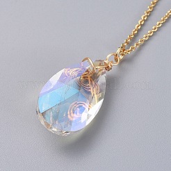 ジュエリーセット  ペンダントネックレスやダングルピアス  ガラスペンダント付き  真鍮のピアスフック  真鍮アズキチェーンとカニカン  ティアドロップ  透明  16.5インチ（42.1cm）  1.2mm  39mm  ピン：0.7mm&nbsp;SJEW-JS01039-01