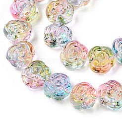 ガラスビーズ連売り  ローズ  カラフル  12~12.5x14x8~8.5mm  穴：1.2mm  約57~60個/連  13.19~13.58''（33.5~34.5センチメートル）&nbsp;X-GLAA-B018-02D