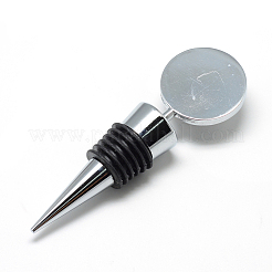 亜鉛合金ワインボトルストッパーカボションセッティング  フラットラウンド  プラチナ  トレイ：31mm  103x33x21mm&nbsp;MAK-R022-02